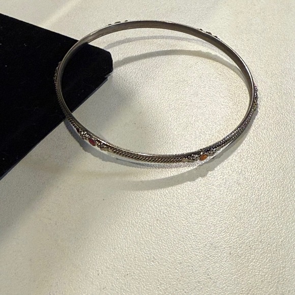 Vintage Bangle Bracelet Silver Tone with Red and Gold Tone Crystal Accents - Picture 1 of 4